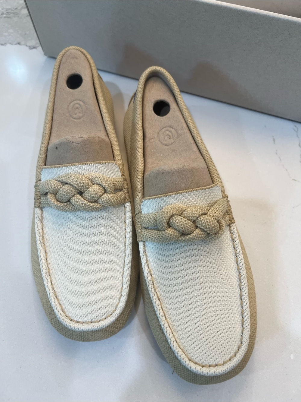 Rothy's Cream and Beige Braided Knit Slip-On Loafers - Picture 2 of 6